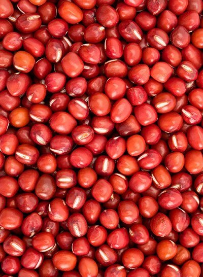 Small, round, dark red adzuki beans
